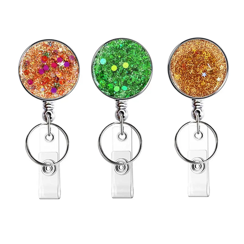 New Arrival 10 Color Creative Sequins Cute Retractable Nurse Badge Reel Clip Badge Holder Students Doctor Id Card Holder