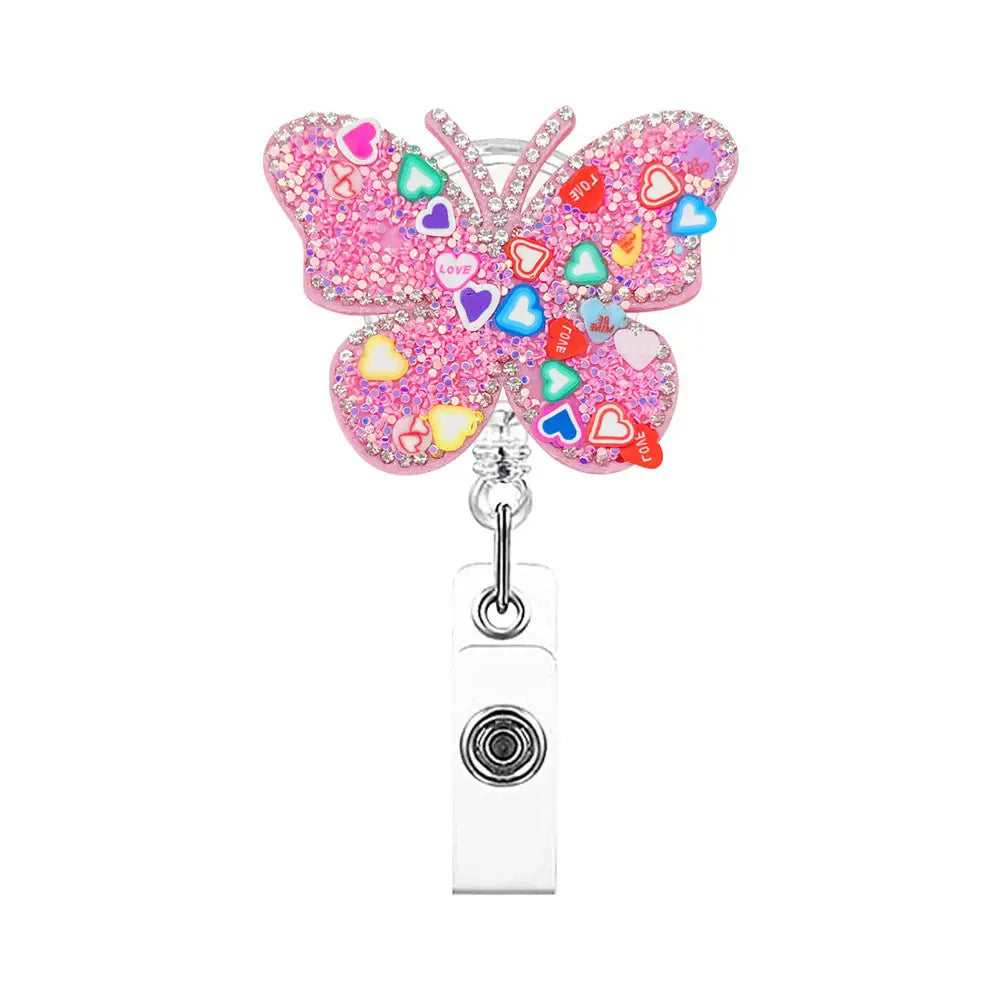 Fashion Cute Heart Butterfly Shape Badge Clips Retractable Nurse Badge Reel Clip Students Doctor ID Card Holder Keychain Gift