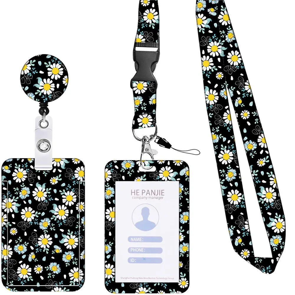 Badge Reel Badge Holder Lanyard Retractable Id Card Holder Flower Cartoon Badge Clip For Nurse Fashion Cute Badge Reel