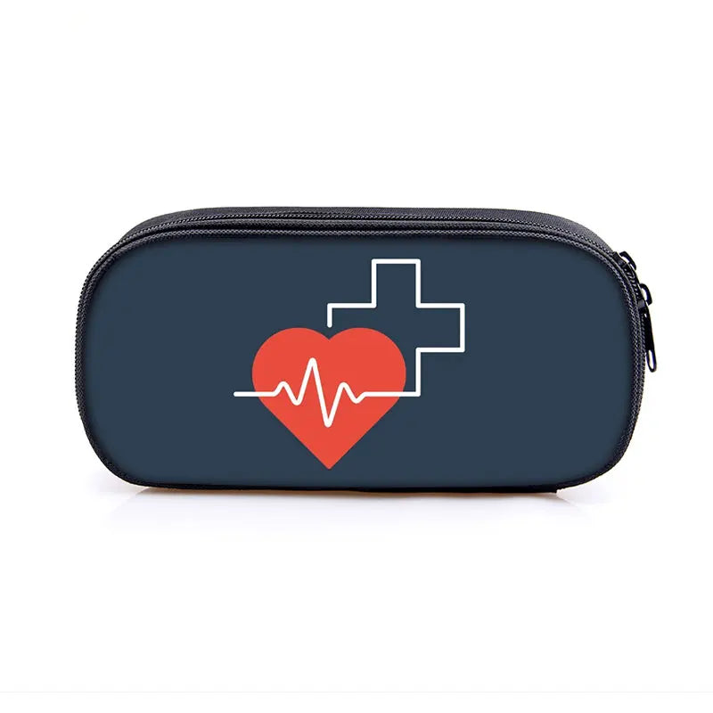 Cute Doctor Nurse Uniform Print Cosmetic Case Pencil Bag Medical Stethoscope Syringe Pencil Box ECG Hospital Stationary Bags