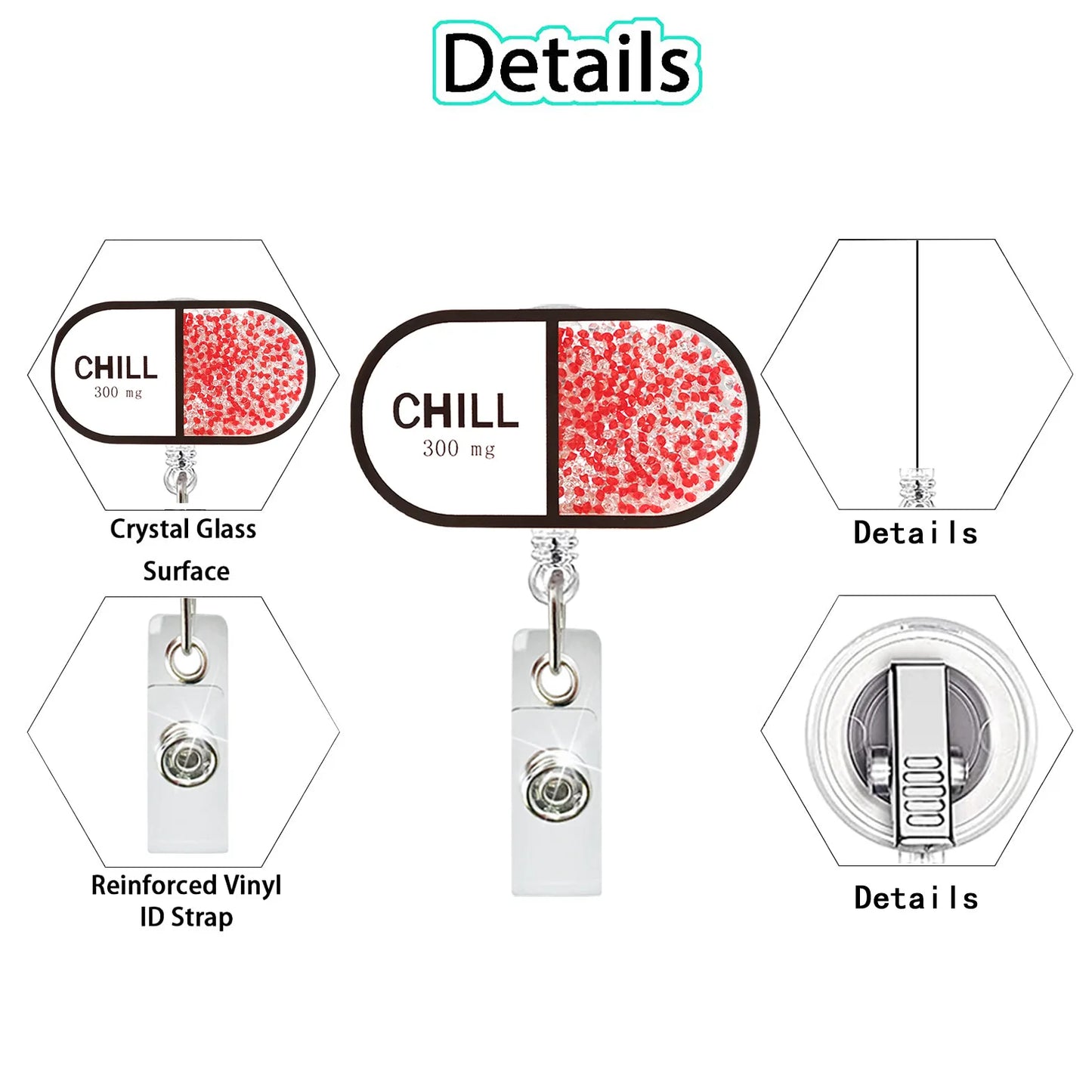 Acrylic Quicksand Pills Stethoscope Bottle Badge Clip Rotating ID Card Holder Doctor Nurse Retractable Badge Reel Halloween Gift