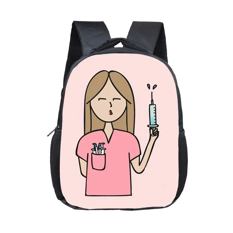 Cute Doctor Nurse Uniform Backpack for 2-4 Years Old ECG Hospital Children School Bags Medical Stethoscope Syringe Kid BookBag