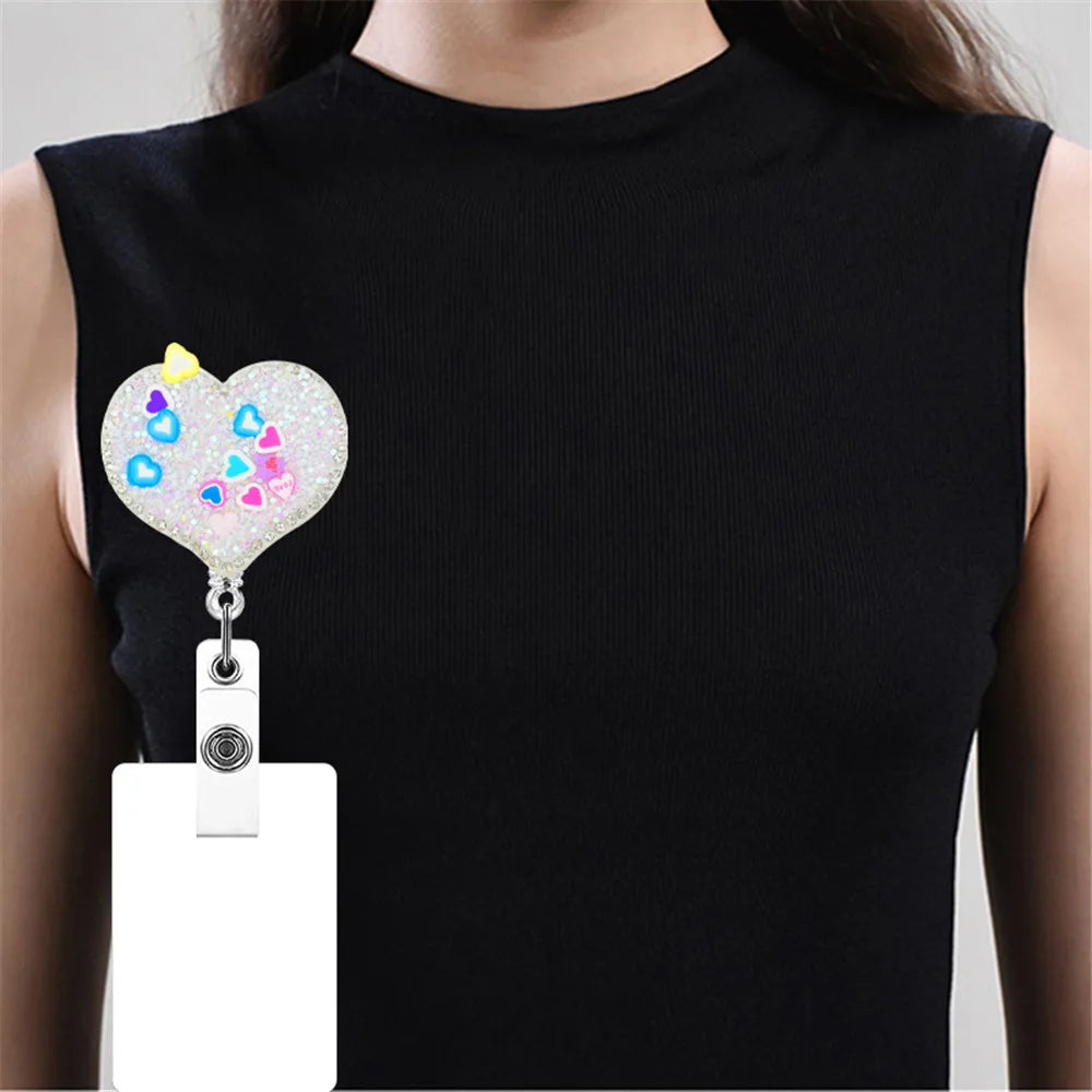 Fashion Cute Heart Butterfly Shape Badge Clips Retractable Nurse Badge Reel Clip Students Doctor ID Card Holder Keychain Gift