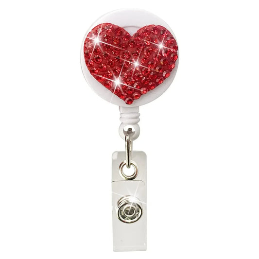 Simple and Shiny Rhinestone Love Easy To Pull Buckle Badge Reel Retractable Rotating Badge Clips Id Holder