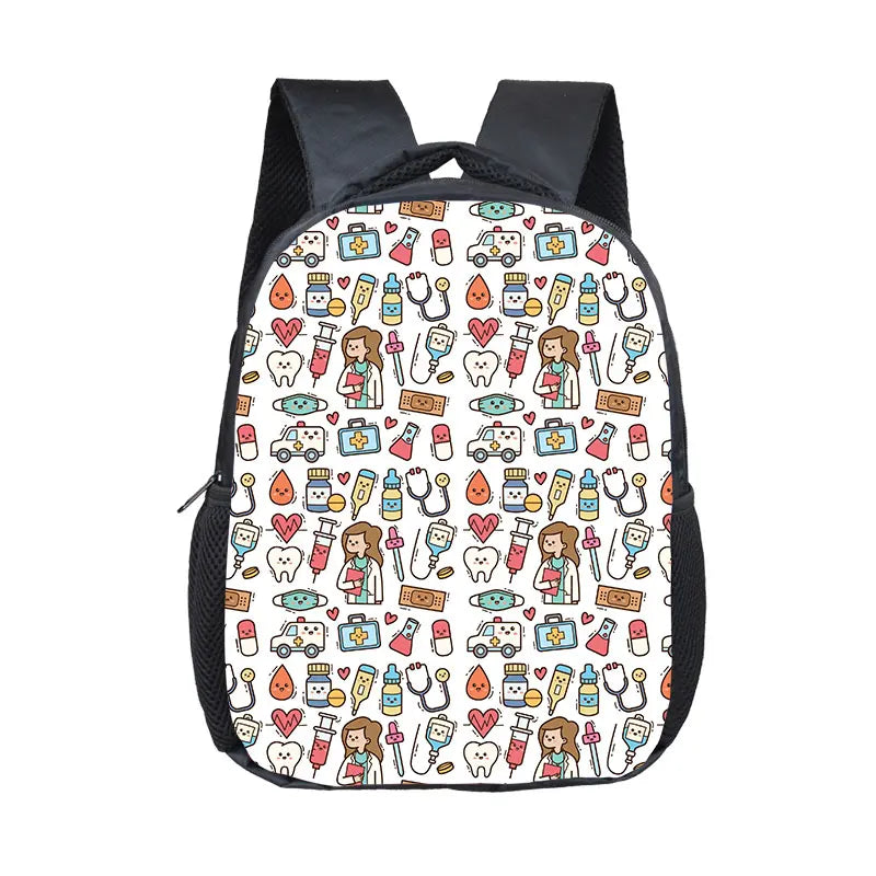 Cute Doctor Nurse Uniform Backpack for 2-4 Years Old ECG Hospital Children School Bags Medical Stethoscope Syringe Kid BookBag