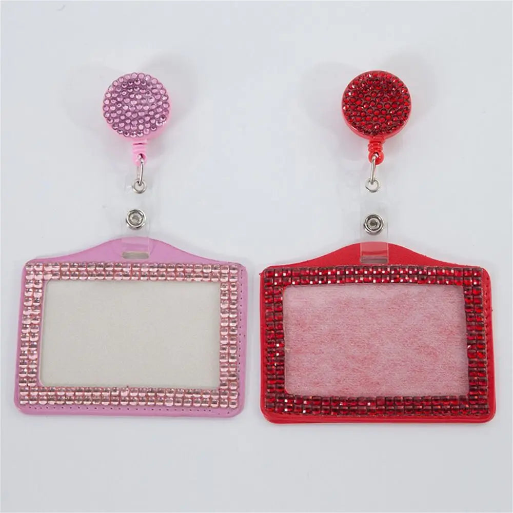 Bling ID Badge Holder Retractable Reel Rhinestones Card Holder for Office Business Home School Nurses