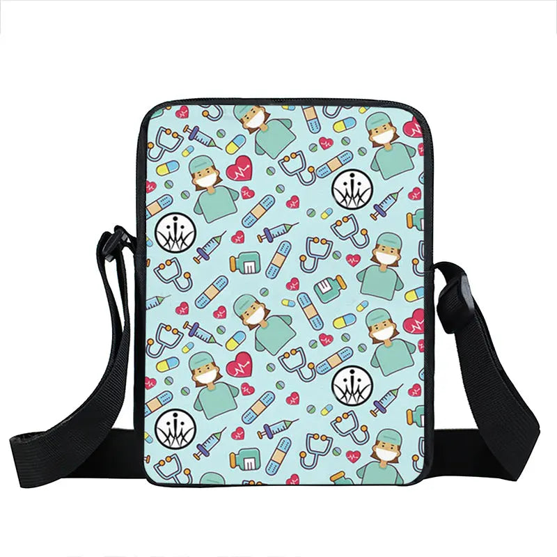 Cute Doctor Nurse Uniform Print Crossbody Bag Women Handbag Medical Stethoscope Syringe Shoulder Bags ECG Hospital Messenger Bag