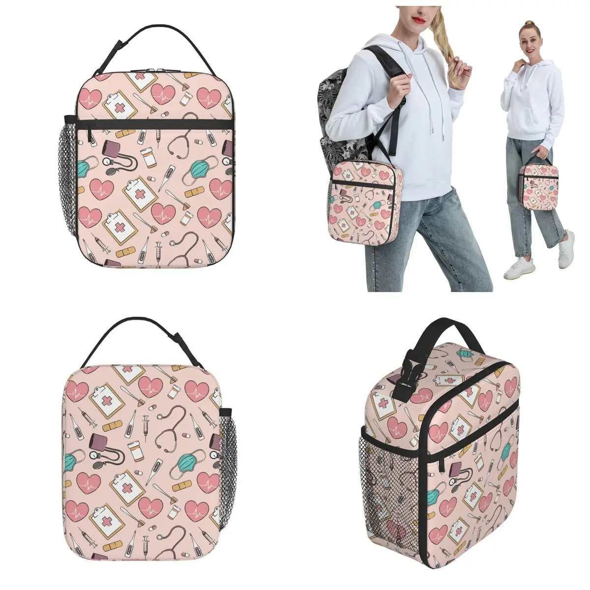 Cute Nurse Lunch Bags Merch Doctor Dentist Theme Food Box Thermal Cooler Insulated Lunch Box For Work Office Nurse Accessories