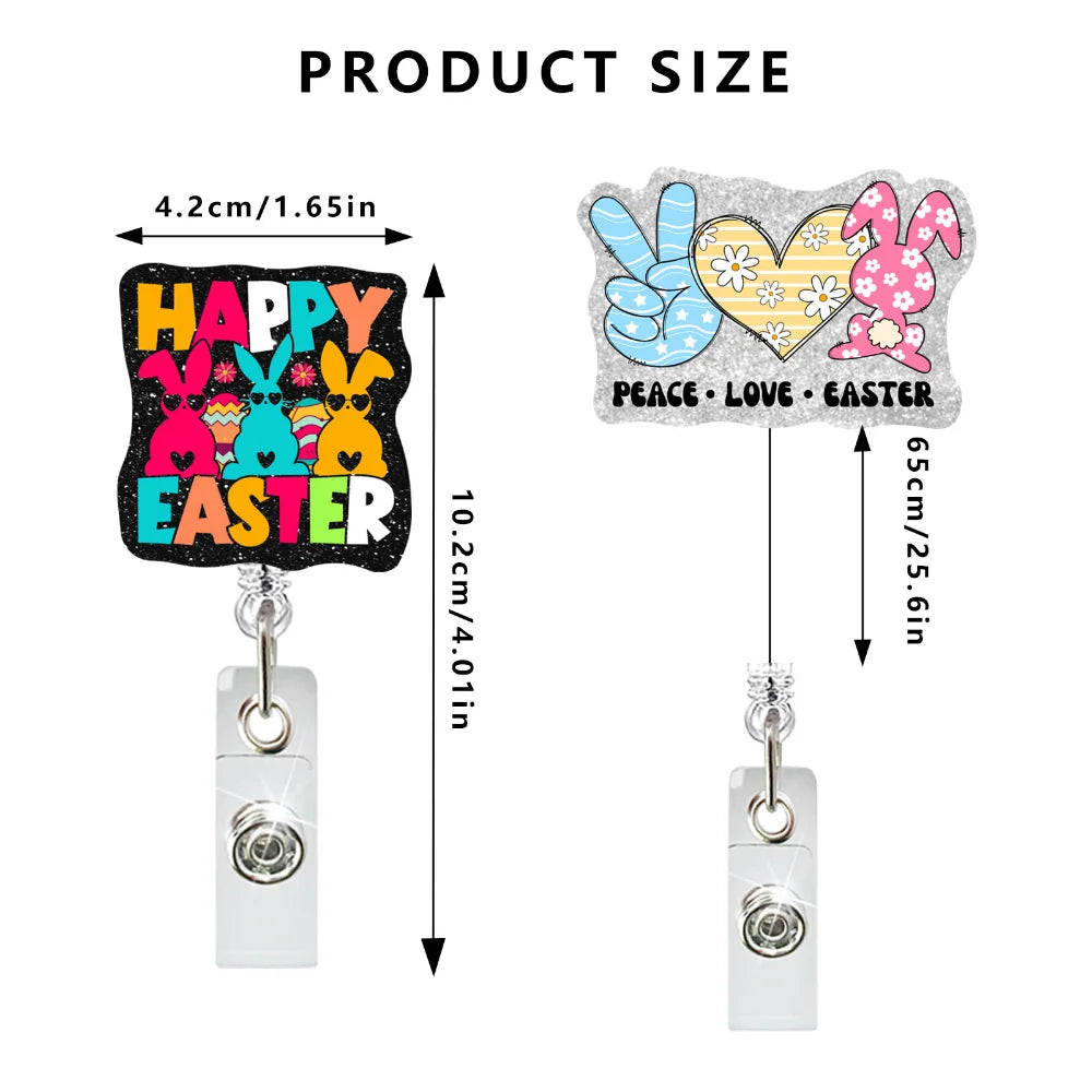 Easter Bunny Badge Reel Cute Glitter Acrylic Retractable ID Badge Holder Doctor Nurse ID Name Card Holder Office Supplies