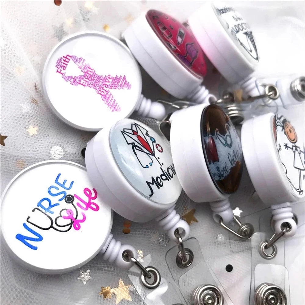 Cute Office Supplies Cartoon Reel Clip ID Card Badge Holder Retractable Badge Reel Nurse Doctor Name Card Holder