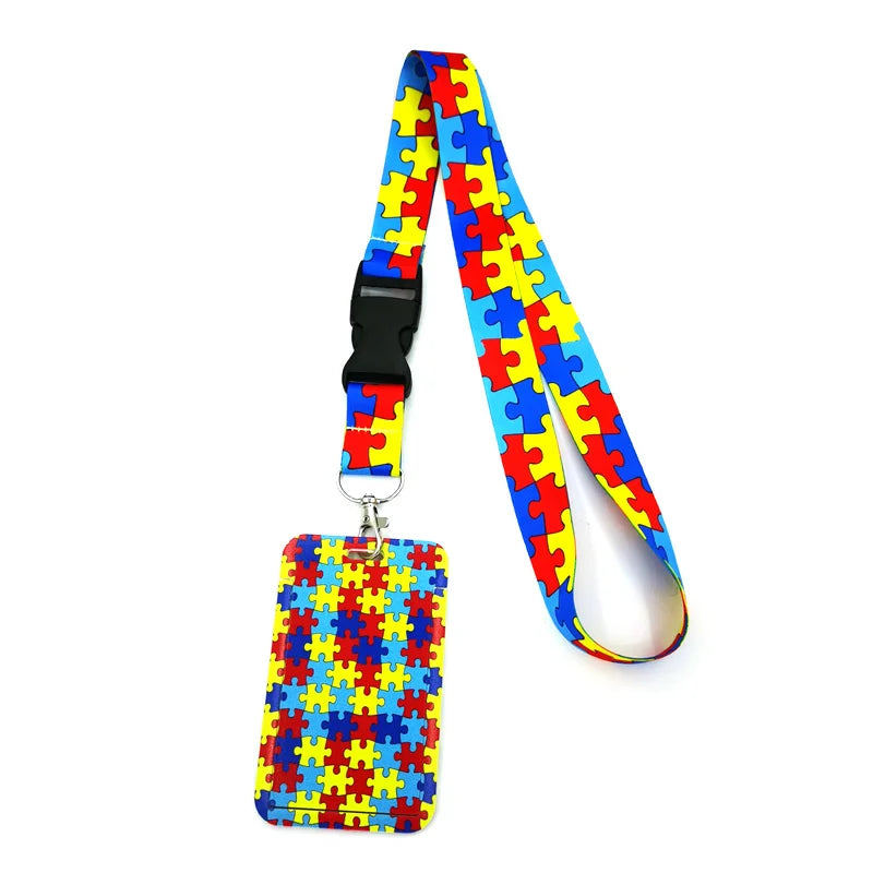 Autism Awareness Cute Cards Cover Lanyard Retractable Student Nurse Badge Reel Clips Cartoon ID Card Badge Holder accessories