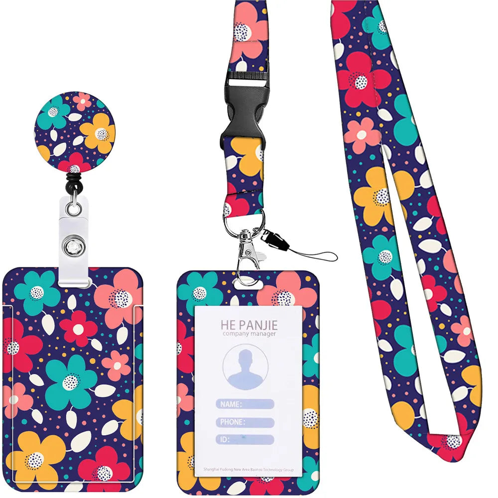 3Pcs/Set Cute Sunflower Leopard Retractable Keychain Nurse Badge Reel Clip Badge Holder Students Doctor ID Card Holder Lanyard