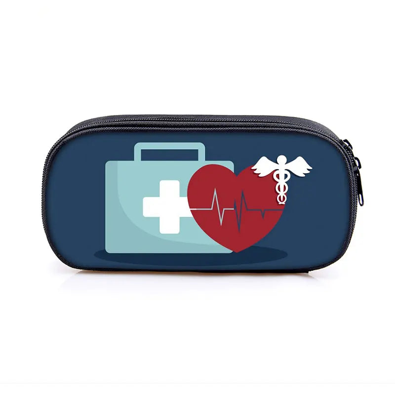 Cute Doctor Nurse Uniform Print Cosmetic Case Pencil Bag Medical Stethoscope Syringe Pencil Box ECG Hospital Stationary Bags