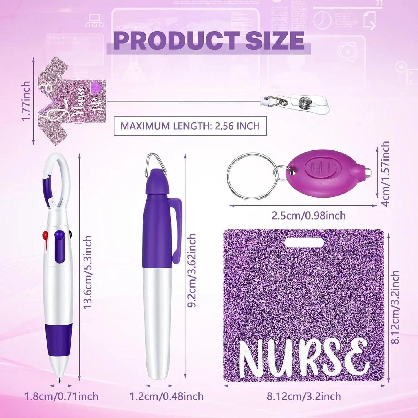 5-in-1 Cute Nurse Pen with Acrylic ID Badge Clip Ballpoint Pen Falshlight Sets Carabiner Retractable scroll easy to pull out