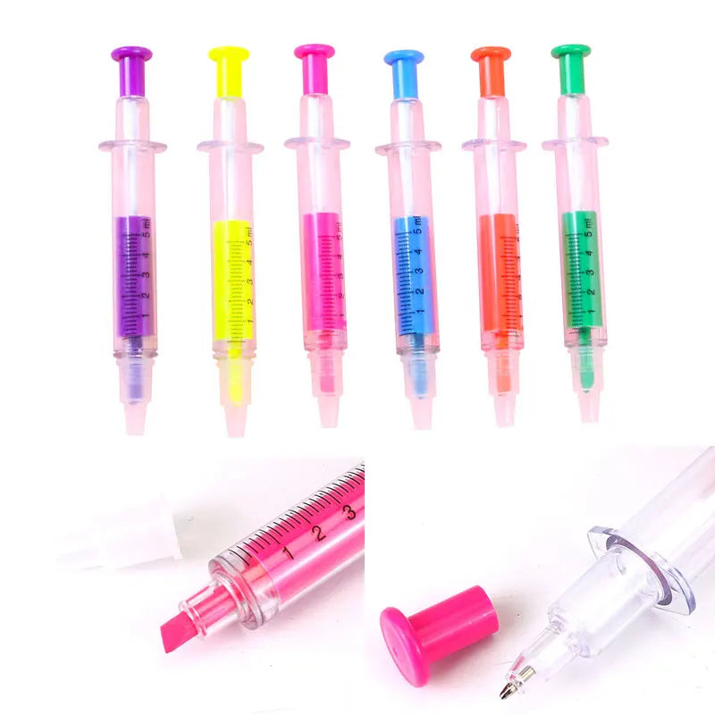 6 Pcs Needle Cylinder Ballpoint Pen Highlighter Stationery Office Supply School Cute Kawaii Nurse Novelty Paint Gift