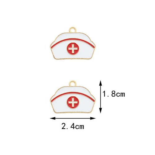 10pcs Creative And Fashionable Design Simulation Oil Dripping Alloy Nurse Hat/Stethoscope/Medicine Bag Necklace Pendant Keychai