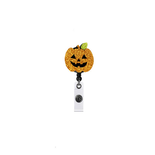 Halloween Badge Holder Cute Pumpkin Ghost Shape Doctor Nurse ID Holder Student Card Holder Retractable Rotating Badge Reel Clip