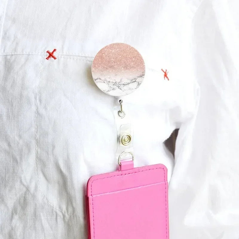 Cute Marble Printing Cartoon Retractable Nurse Badge Reel Card Clip Student Doctor ID Card Holder School Office Supplies