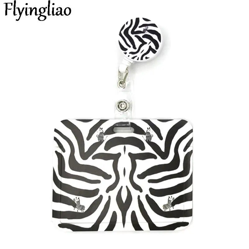 Zebra Cute Card Cover Clip Lanyard Retractable Student Nurse Badge Reel Clip Cartoon ID Card Holder