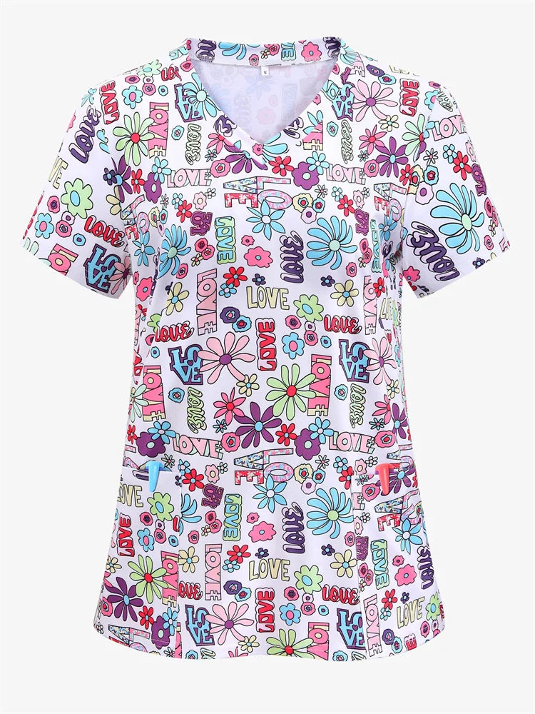 Hospital Nursing Scrub Top Printed Cotton Uniform High-quality Doctor Surgical Gown Hospital Accessories Pediatric Clinical Tops