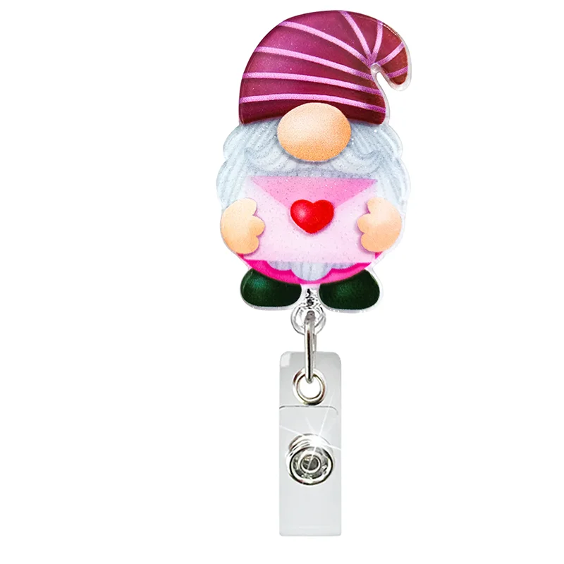 New Acrylic Gnome Valentine's Badge Reel Cute Love Heart Gnomes Student Doctor ID Card Holder Nurse Gift