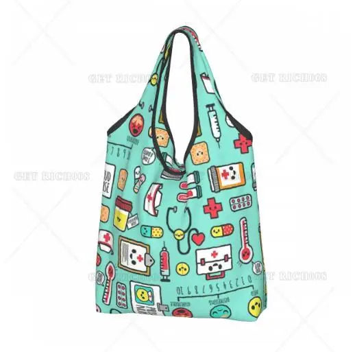 Nurse Love Pink Pattern Shopper Bag Portable Supermarket Bag Cute Tote Bag No Zipper  Fashion Reusable Shopping Bag Print