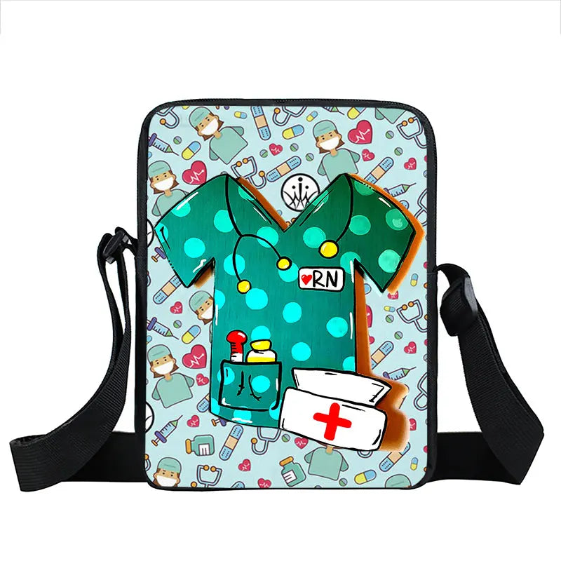 Cute Doctor Nurse Uniform Print Crossbody Bag Women Handbag Medical Stethoscope Syringe Shoulder Bags ECG Hospital Messenger Bag