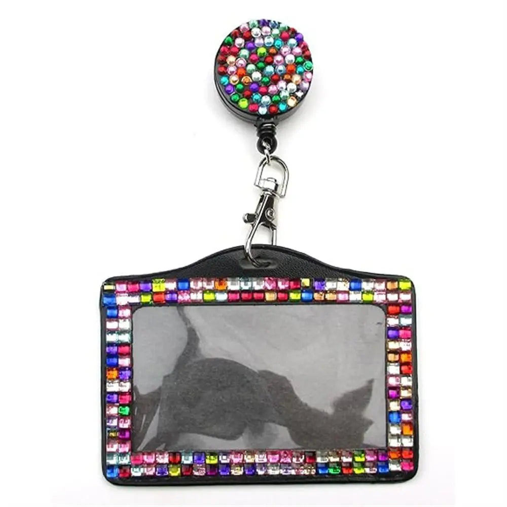 Bling ID Badge Holder Retractable Reel Rhinestones Card Holder for Office Business Home School Nurses