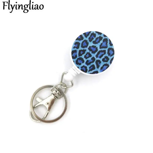 Blue Leopard Print Cute Card Cover Clip Lanyard Retractable Student Nurse Badge Reel Clip Cartoon ID Card Holder accessories