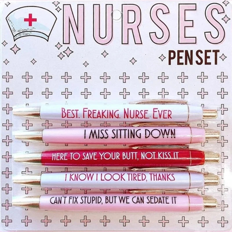 5Pc Funny Nurse Pens Set Inspirational Ballpoint Pen,Novelty Pen Set Novelty Pen Stationery Supplies for Student Doctor