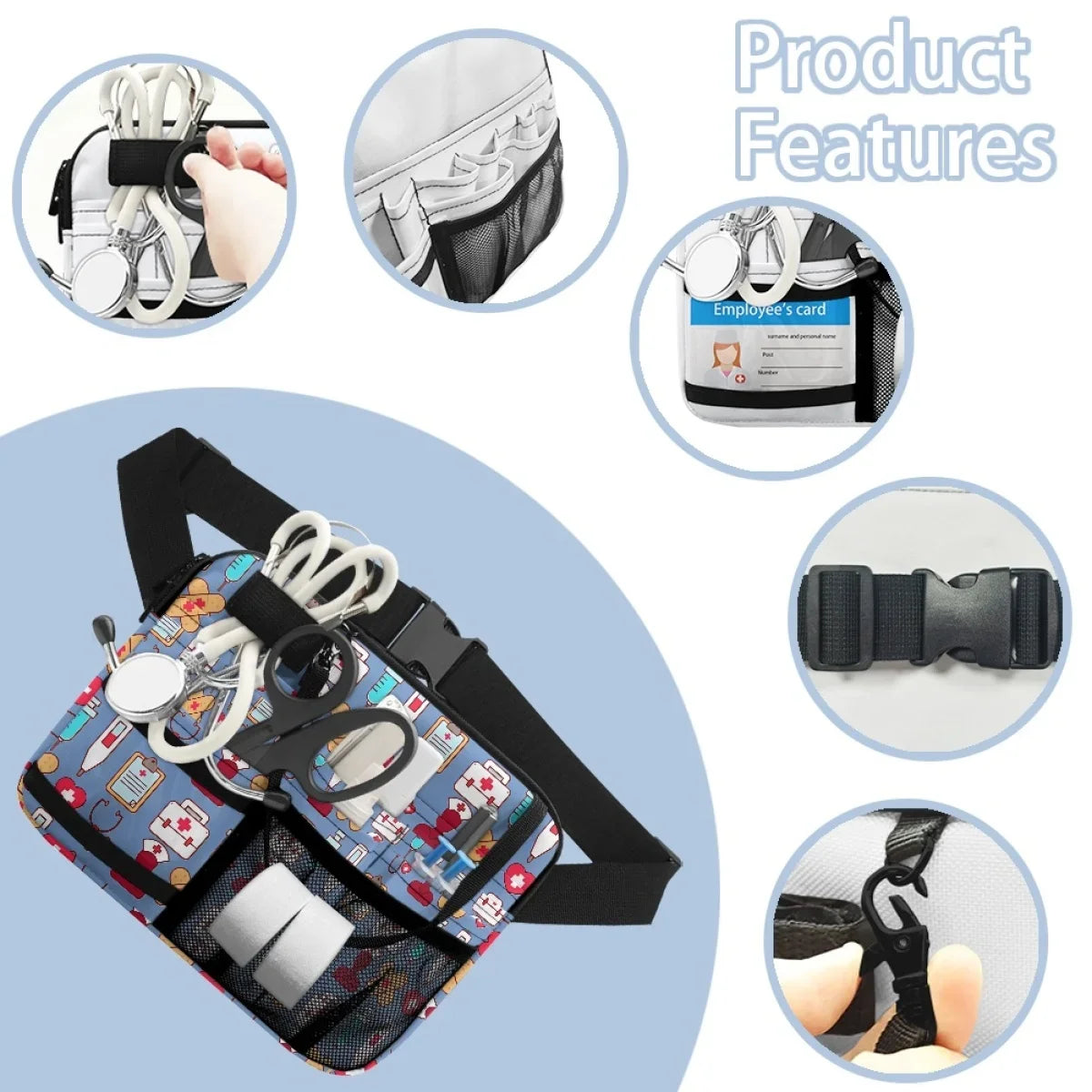 Healthcare Medical Equipment Heartbeat Print Nurse Belt Bag Fanny Pack Organizer Pouch Adjustable Waist Strap Hip Bags Sac Femme