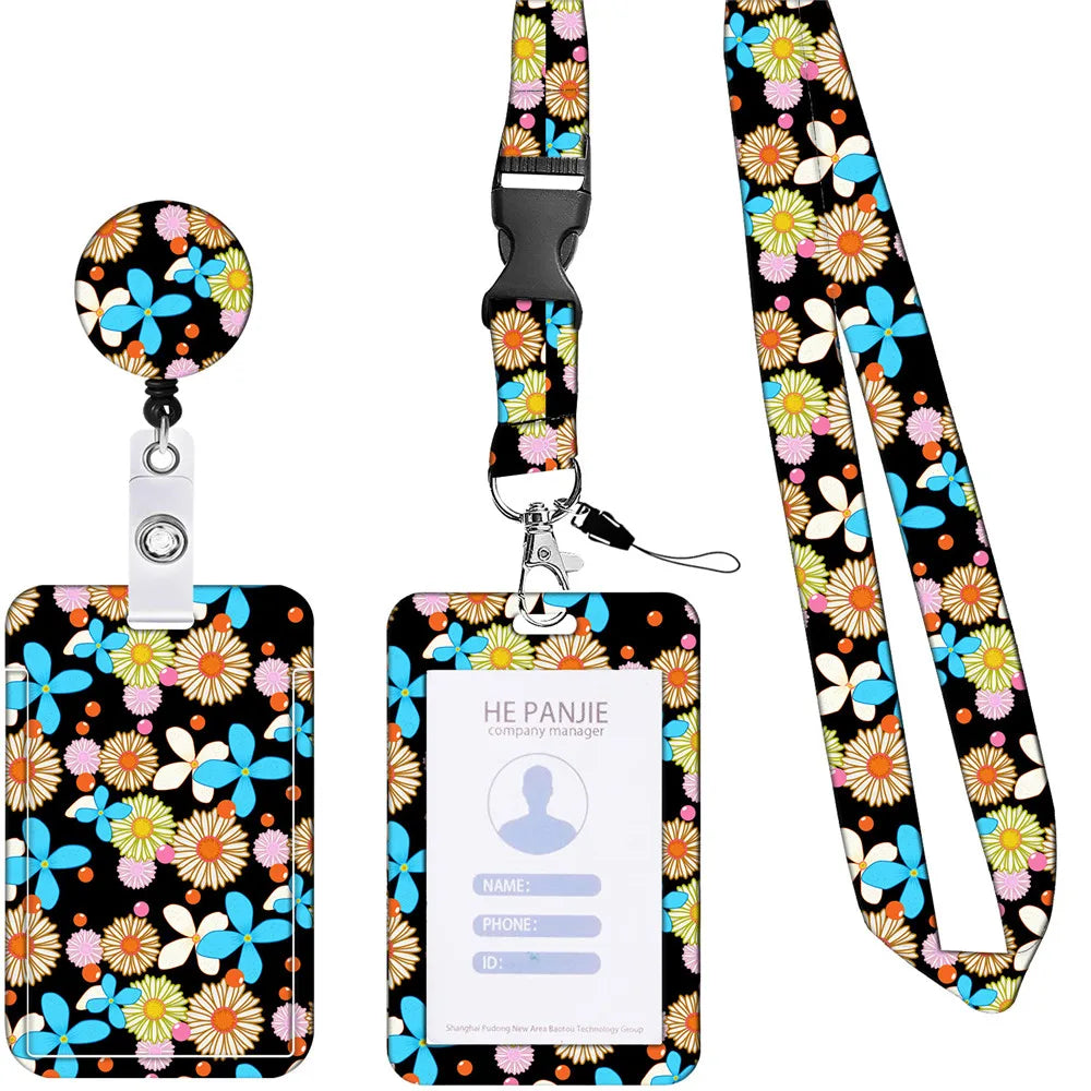 Badge Reel Badge Holder Lanyard Retractable Id Card Holder Flower Cartoon Badge Clip For Nurse Fashion Cute Badge Reel