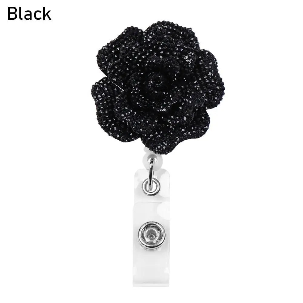 New Rose Shape Design Badge Reel Resin Retractable Nurse ID Card Badge Reel Holder Elegant Floral ID Holder Lanyard Keychains