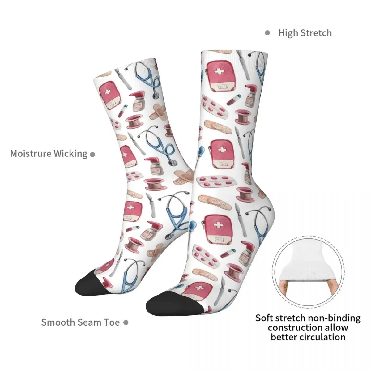 Hospital Medical Pattern Gift For Nurses And Doctors Socks Harajuku Super Soft Stockings All Season Long Socks Accessories