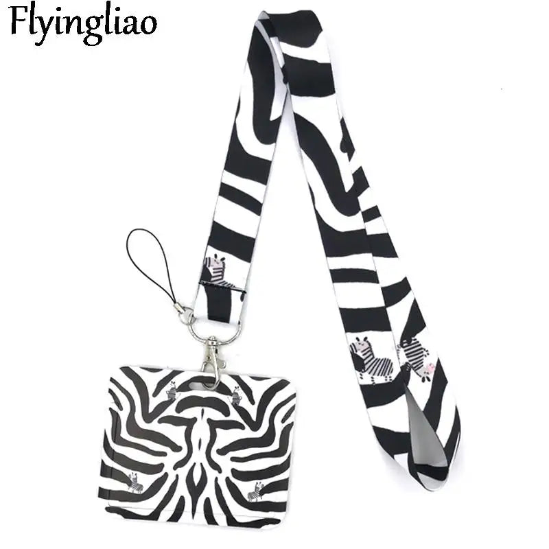 Zebra Cute Card Cover Clip Lanyard Retractable Student Nurse Badge Reel Clip Cartoon ID Card Holder