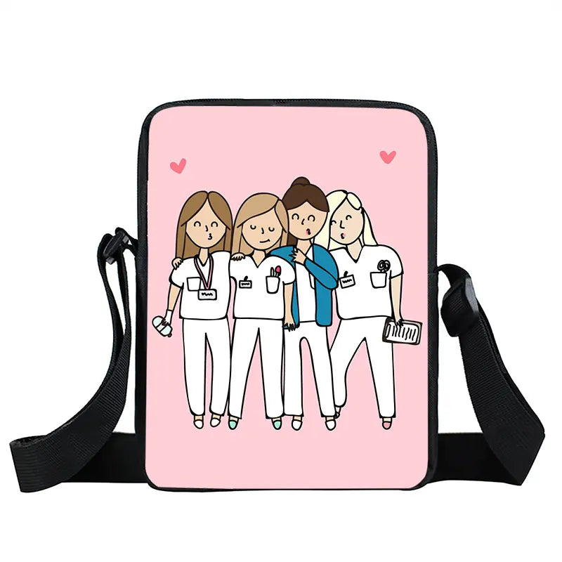 Cute Doctor Nurse Uniform Print Crossbody Bag Women Handbag Medical Stethoscope Syringe Shoulder Bags ECG Hospital Messenger Bag