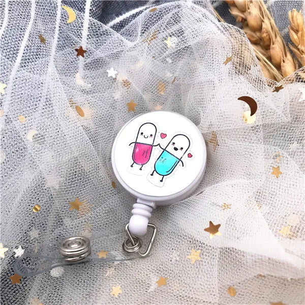 New Design Retractable Nurse Badge Reel Clip Cute Cartoon pharmacist Heart Stethoscope Doctor Student IC ID Card Badge Holder