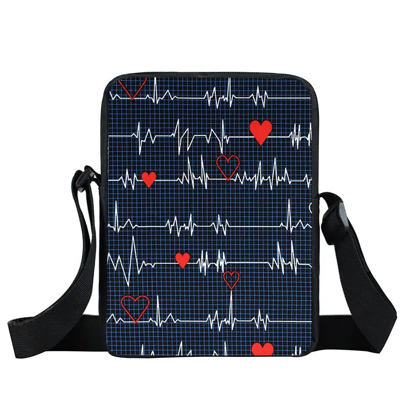 Cute Doctor Nurse Uniform Print Crossbody Bag Women Handbag Medical Stethoscope Syringe Shoulder Bags ECG Hospital Messenger Bag