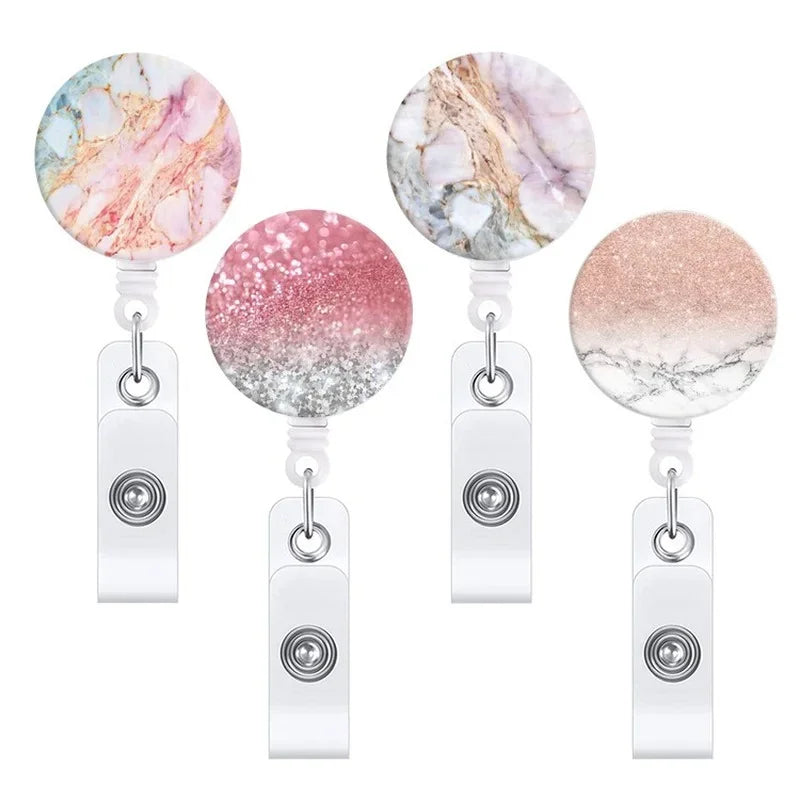 Cute Marble Printing Cartoon Retractable Nurse Badge Reel Card Clip Student Doctor ID Card Holder School Office Supplies