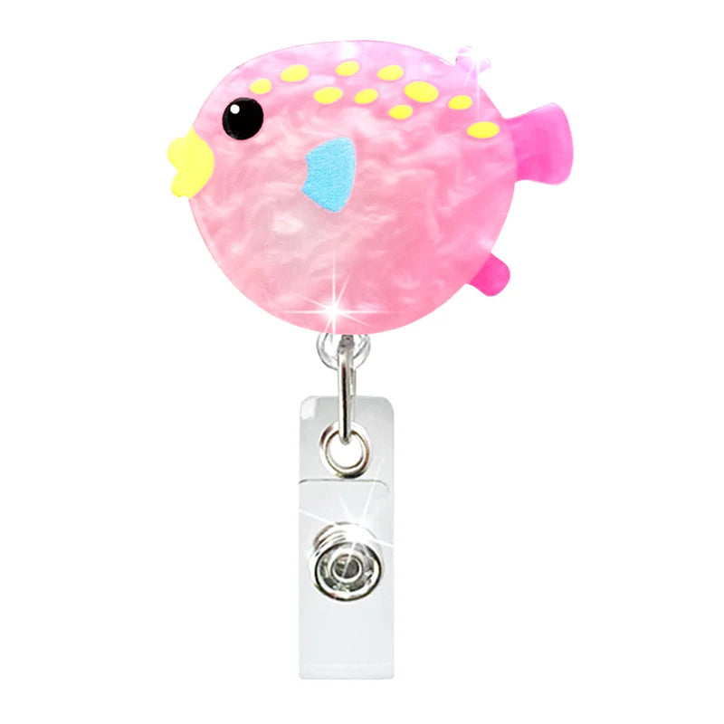 Marine Life Easy Pull Buckle ID Badge Holder Dolphin Jellyfish Coral Elastic Acrylic Retractable Badge Reel Clip