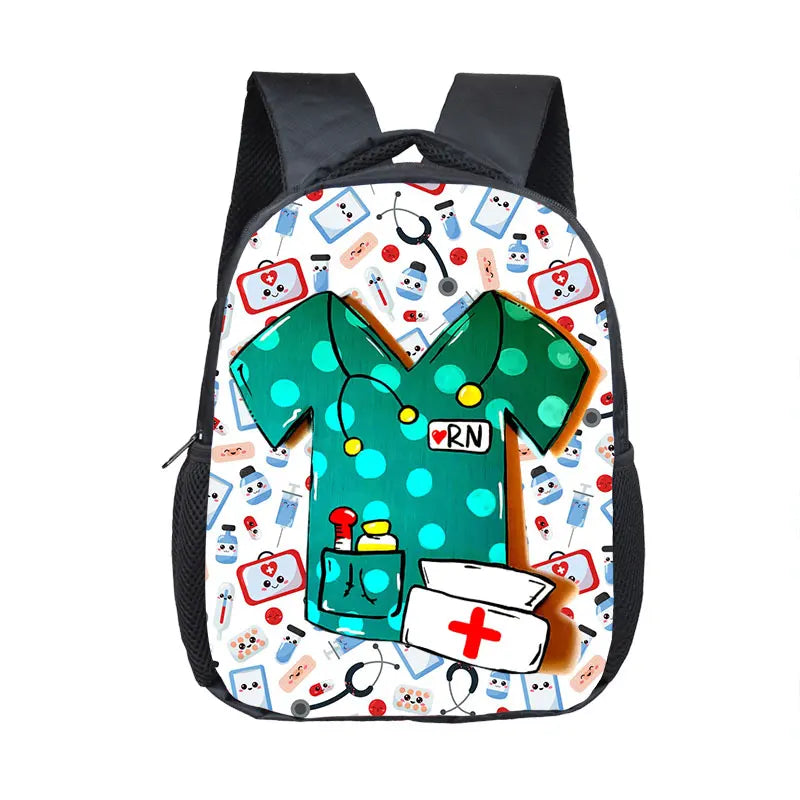 Cute Doctor Nurse Uniform Backpack for 2-4 Years Old ECG Hospital Children School Bags Medical Stethoscope Syringe Kid BookBag