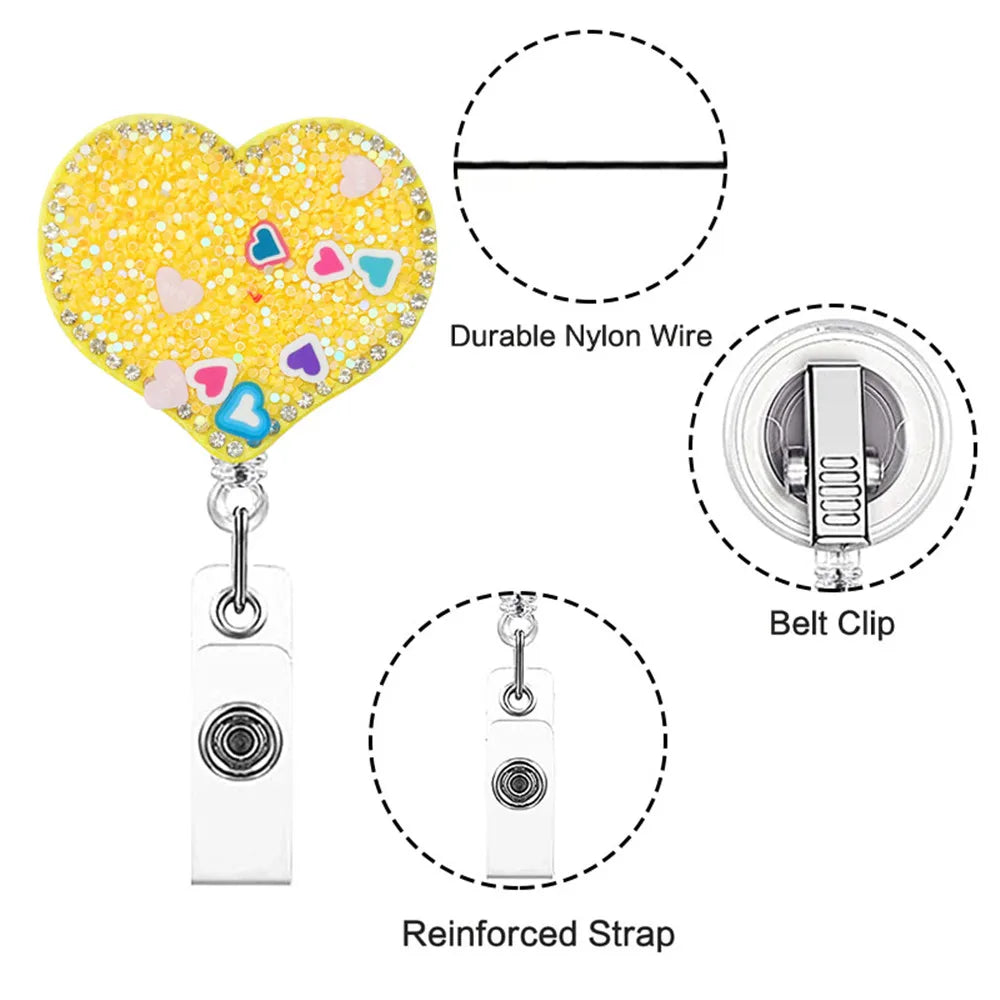 Fashion Cute Heart Butterfly Shape Badge Clips Retractable Nurse Badge Reel Clip Students Doctor ID Card Holder Keychain Gift