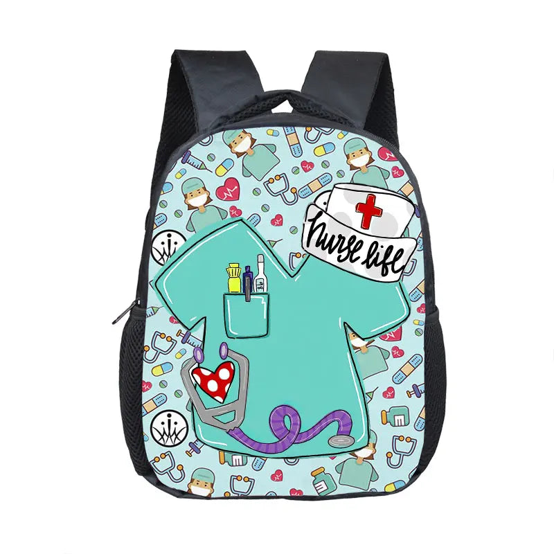 Cute Doctor Nurse Uniform Backpack for 2-4 Years Old ECG Hospital Children School Bags Medical Stethoscope Syringe Kid BookBag