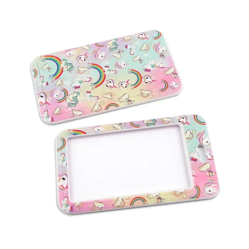 Lovely Student Card Holder Kawaii Cartoon Rainbow Unicorn ID Name Card Holder Keychain Lanyard for Kids Cute Nurse Accessories