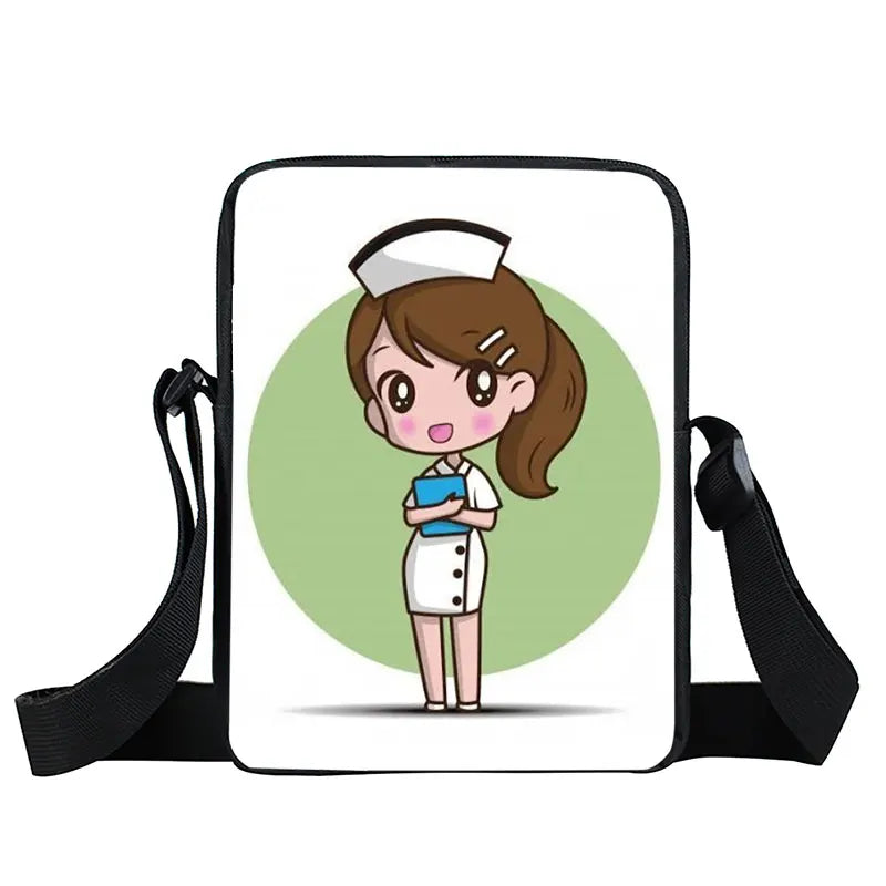 Cute Doctor Nurse Uniform Print Crossbody Bag Women Handbag Medical Stethoscope Syringe Shoulder Bags ECG Hospital Messenger Bag