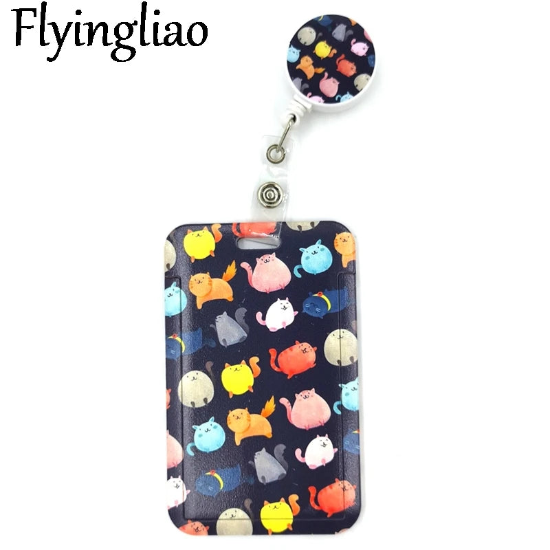 Cartoon Colorful Cats Cute Credit Card Cover Lanyard Bags Retractable Badge Reel Student Nurse Exhibition Enfermera Name Clips