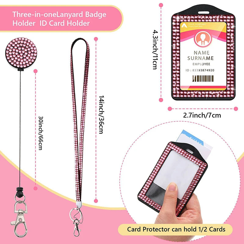 New Fashion Rhinestone Neck Blings Lanyard Retractable ID Badge Reel Phone Key Holder Bank Credit Card Holder Strap Card Holder