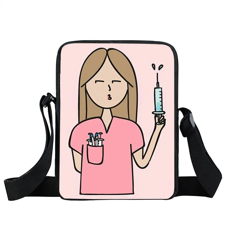 Cute Doctor Nurse Uniform Print Crossbody Bag Women Handbag Medical Stethoscope Syringe Shoulder Bags ECG Hospital Messenger Bag