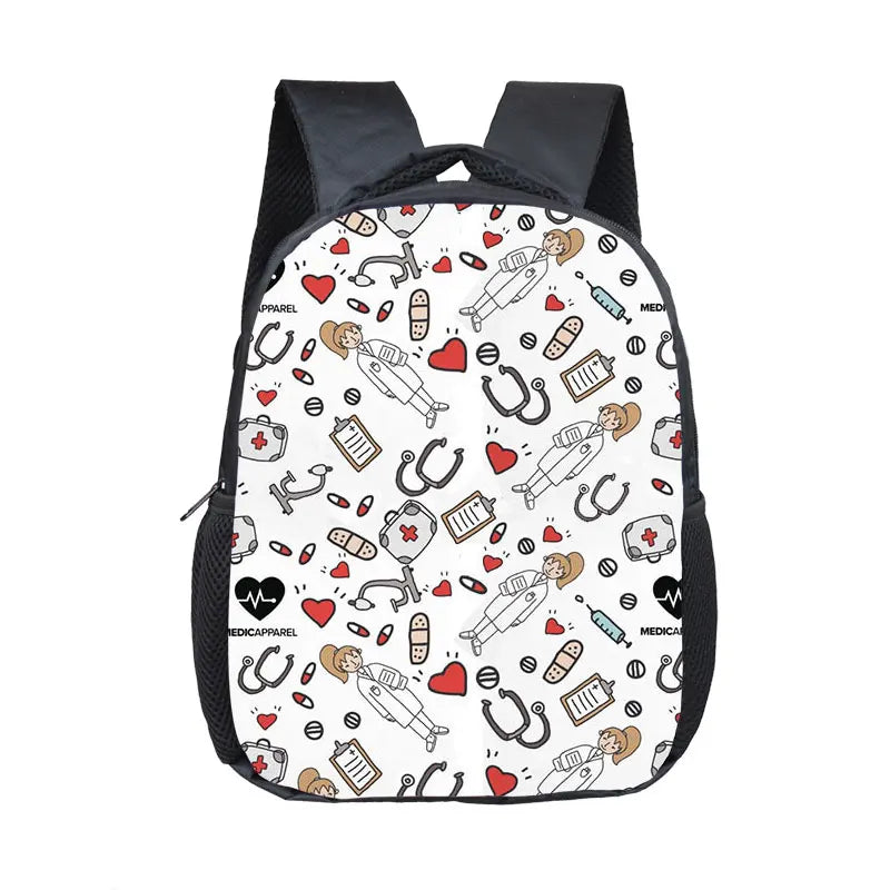 Cute Doctor Nurse Uniform Backpack for 2-4 Years Old ECG Hospital Children School Bags Medical Stethoscope Syringe Kid BookBag