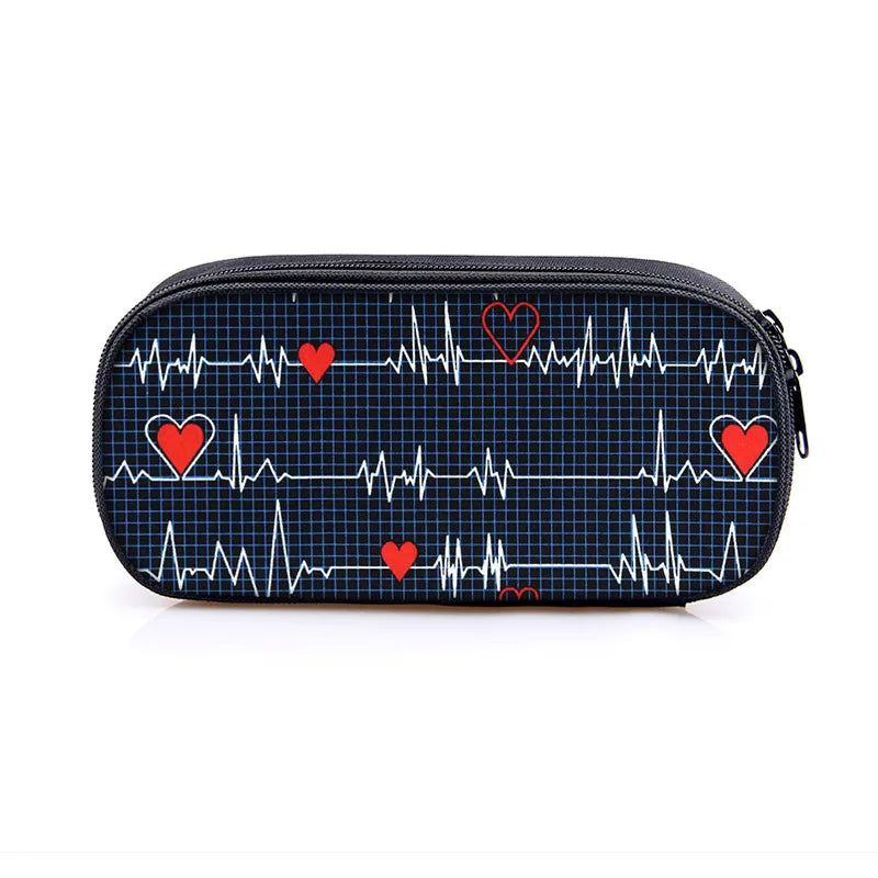 Cute Doctor Nurse Uniform Print Cosmetic Case Pencil Bag Medical Stethoscope Syringe Pencil Box ECG Hospital Stationary Bags